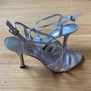 Sliver sparkly strappy heels